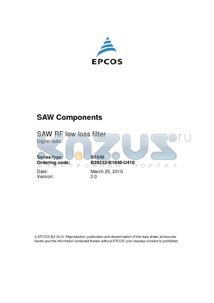 C61157-A7-A67 datasheet - SAW RF low loss filter Digital radio