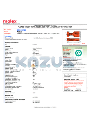0190030126 datasheet - InsulKrimp Quick Disconnect, Female, Box, Tab 4.75mm (.187