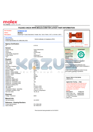 0190030129 datasheet - InsulKrimp Quick Disconnect, Female, Box, Tab 4.75mm (.187