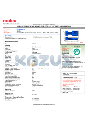 0190030135 datasheet - InsulKrimp Quick Disconnect, Female, Box, Tab 4.75mm (.187