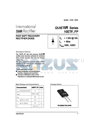 10ETF12FP datasheet - FAST SOFT RECOVERY RECTIFIER DIODE