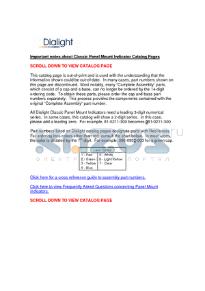 51-1310-0111-301 datasheet - Important notes about Classic Panel Mount Indicator Catalog Pages