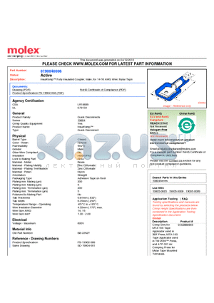 0190040008 datasheet - InsulKrimp Fully Insulated Coupler, Male, for 14-16 AWG Wire, Mylar Tape