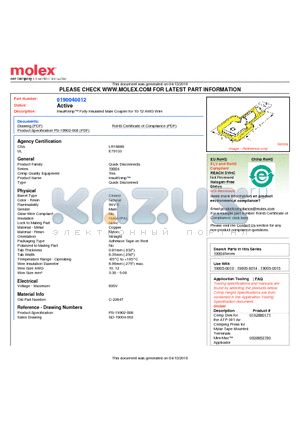 0190040012 datasheet - InsulKrimp Fully Insulated Male Coupler for 10-12 AWG Wire