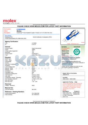 0190050005 datasheet - InsulKrimp Fully Insulated Coupler, Female, for 14-16 AWG Wire, Box