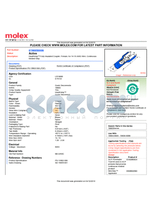 0190050008 datasheet - InsulKrimp Fully Insulated Coupler, Female, for 14-16 AWG Wire, ContinuousMolded Strip