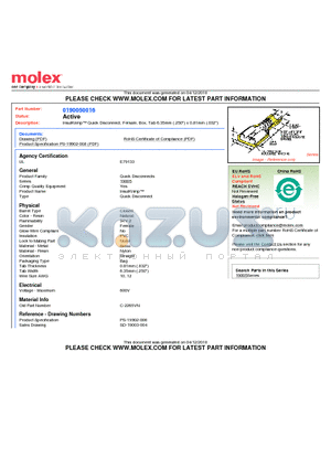 0190050016 datasheet - InsulKrimp Quick Disconnect, Female, Box, Tab 6.35mm (.250