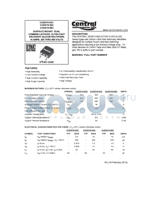 CUDD16-04C datasheet - SURFACE MOUNT, DUAL COMMON CATHODE, ULTRA FAST RECOVERY SILICON RECTIFIERS 16 AMPS