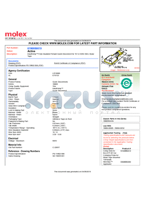 0190050015 datasheet - InsulKrimp Fully Insulated Female Quick Disconnect for 10-12 AWG Wire