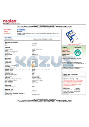 0190060011 datasheet - Avikrimp Quick Disconnect for 14-16 AWG Wire