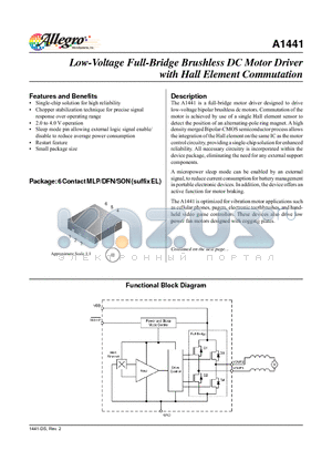 A1441 datasheet - Low-Voltage Full-Bridge Brushless DC Motor Driver with Hall Element Commutation