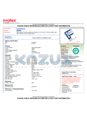 0190060016 datasheet - Flag Avikrimp Quick Disconnect