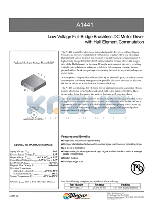 A1441SELLT-T datasheet - Low-Voltage Full-Bridge Brushless DC Motor Driver with Hall Element Commutation