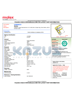 0190060019 datasheet - Avikrimp Quick Disconnect for 10-12 AWG Wire, Female Flag, Tab 6.35mm (.250