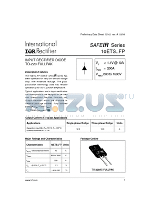 10ETS08FP datasheet - INPUT RECTIFIER DIODE TO-220 FULLPAK