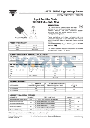 10ETS08FP datasheet - Input Rectifier Diode TO-220 FULL-PAK, 10 A