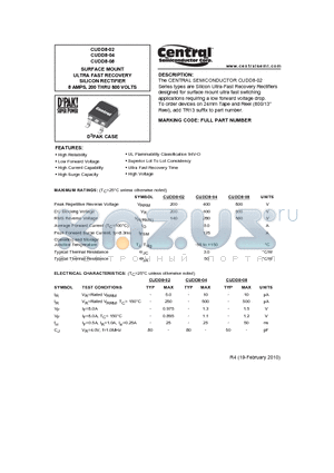 CUDD8-08 datasheet - SURFACE MOUNT ULTRA FAST RECOVERY SILICON RECTIFIER 8 AMPS, 200 THRU 800 VOLTS