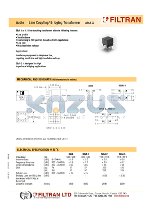 3858-3 datasheet - Audio Line Coupling/ Bridging Transformer