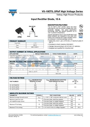 10ETS08SPBF datasheet - Input Rectifier Diode, 10 A