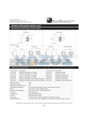 5100-822 datasheet - Miniature Relampable Indicator Light