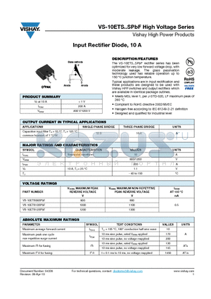 10ETS10SPBF datasheet - Input Rectifier Diode, 10 A