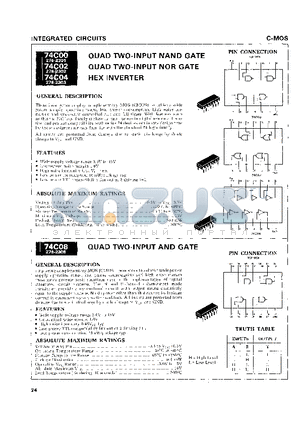 74C02 datasheet - QUAD TWO-INPUT NAND GATE HEX INVERTER