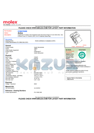 0190070066 datasheet - InsulKrimp Female Fully Insulated Quick Disconnect Flag for 18-22 AWG Wire, Tab6.35mm (.250