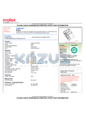 0190070077 datasheet - InsulKrimp Female Fully Insulated Quick Disconnect Flag for 14-16 AWG Wire, Tab4.75mm (.187