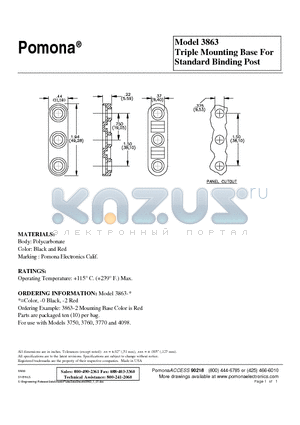 3863 datasheet - Triple Mounting Base For Standard Binding Post