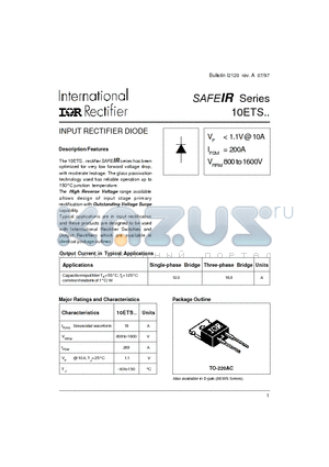 10ETS16 datasheet - INPUT RECTIFIER DIODE