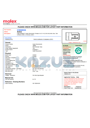 0190080038 datasheet - Flag Krimptite Quick Disconnect, Female, for 12-14 (3.30-2.00) Wire, Box, Tab6.35mm (.250