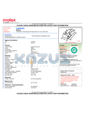 0190090004 datasheet - VibraKrimp Quick Disconnect Flag, Female, for 18-22 AWG Wire