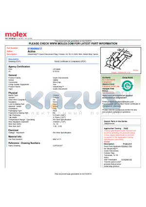 0190090017 datasheet - VibraKrimp Quick Disconnect Flag, Female, for 16-14 AWG Wire, Metal Strip Carrier