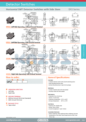 DF2 datasheet - Horizontal SMT Detector Switches with Side Stem