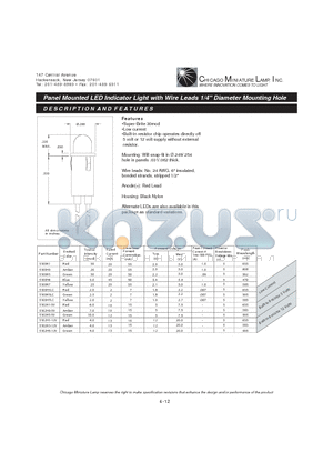 5100H3 datasheet - Panel Mounted LED Indicator Light with Wire Leads 1/4 Diameter Mounting Hole