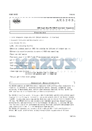 AK520S datasheet - ISDN SINGLE CHIP NT1/(U&S/T-INTERFACE) TRANSCEIVER