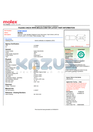 0190120034 datasheet - Avikrimp Fully Insulated Piggyback Quick Disconnect, Tab 6.35mm (.250