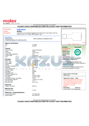 0190130033 datasheet - InsulKrimp Fully Insulated Piggyback Quick Disconnect, Tab 6.35mm (.250