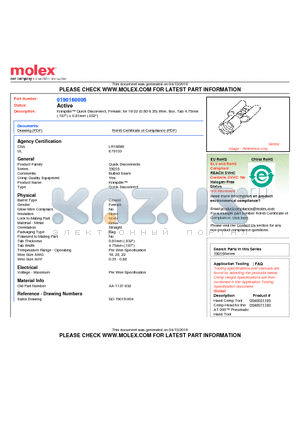 0190160006 datasheet - Krimptite Quick Disconnect, Female, for 18-22 (0.80-0.35) Wire, Box, Tab 4.75mm(.187