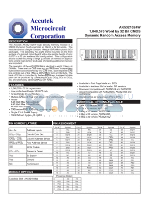 AK5321024W datasheet - 1,048,576 Word by 32 Bit CMOS Dynamic Random Access Memory