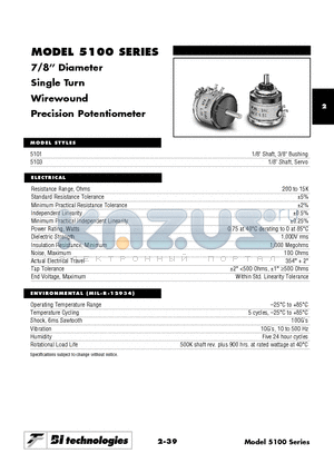 5101R2KL.50XX datasheet - 7/8 Diameter Single Turn Wirewound Precision Potentiometer