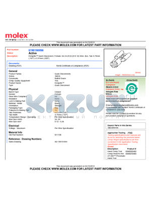 0190160098 datasheet - Krimptite Quick Disconnect, Female, for 24-26 (0.20-0.12) Wire, Box, Tab 4.75mm(.187