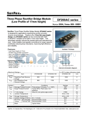 DF200AC datasheet - Three Phase Rectifier Bridge Module