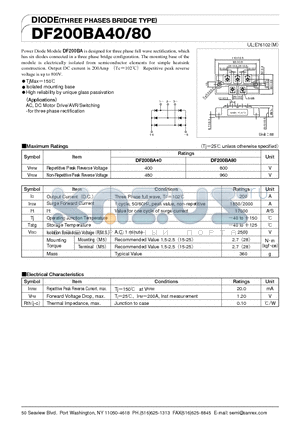 DF200BA40 datasheet - DIODE(THREE PHASES BRIDGE TYPE)