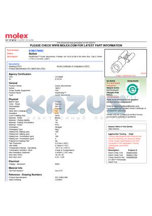 0190170001 datasheet - InsulKrimp Quick Disconnect, Female, for 18-22 (0.80-0.35) Wire, Box, Tab 2.79mm(.110