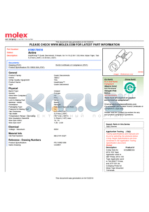 0190170016 datasheet - InsulKrimp Quick Disconnect, Female, for 14-16 (2.00-1.30) Wire, Mylar Tape, Tab5.21mm (.205