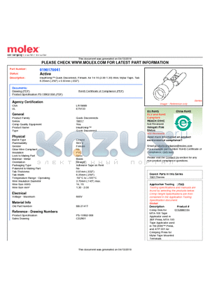 0190170041 datasheet - InsulKrimp Quick Disconnect, Female, for 14-16 (2.00-1.30) Wire, Mylar Tape, Tab6.35mm (.250