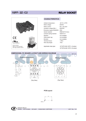 10FF-2Z-C2 datasheet - RELAY SOCKET