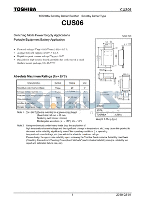 CUS06 datasheet - Switching Mode Power Supply Applications Portable Equipment Battery Application