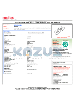 0190180022 datasheet - VibraKrimp Quick Disconnect, Female, for 12-14 (3.30-2.00) Wire, Box, Tab 4.75mm(.187